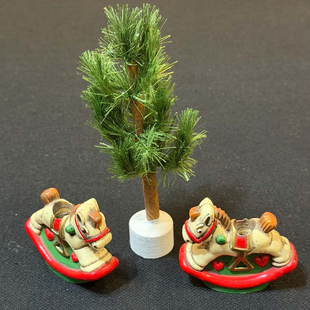 Vintage Holiday Memories Christmas Rocking Horse Candle Holders Set of 2
